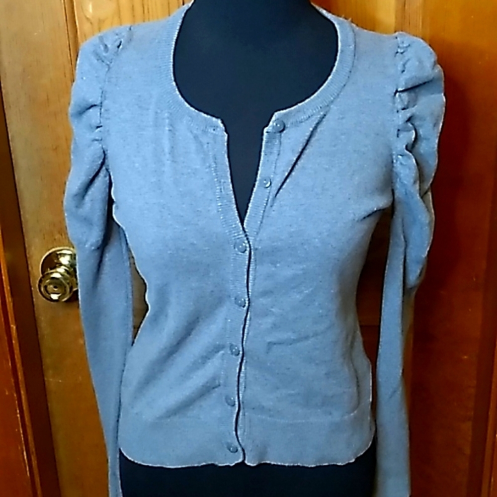 H & M Puff Sleeve Cardigan Gray Size S